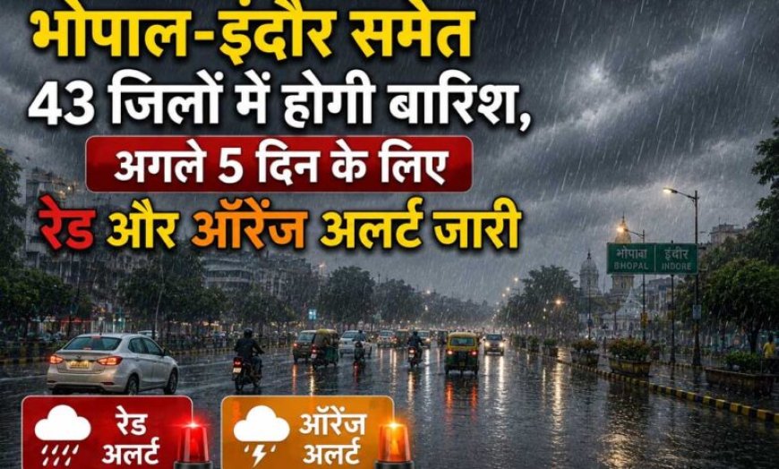 भोपाल-इंदौर समेत 43 जिलों में मूसलाधार बारिश का अलर्ट, अगले 5 दिन रेड और ऑरेंज चेतावनी जारी